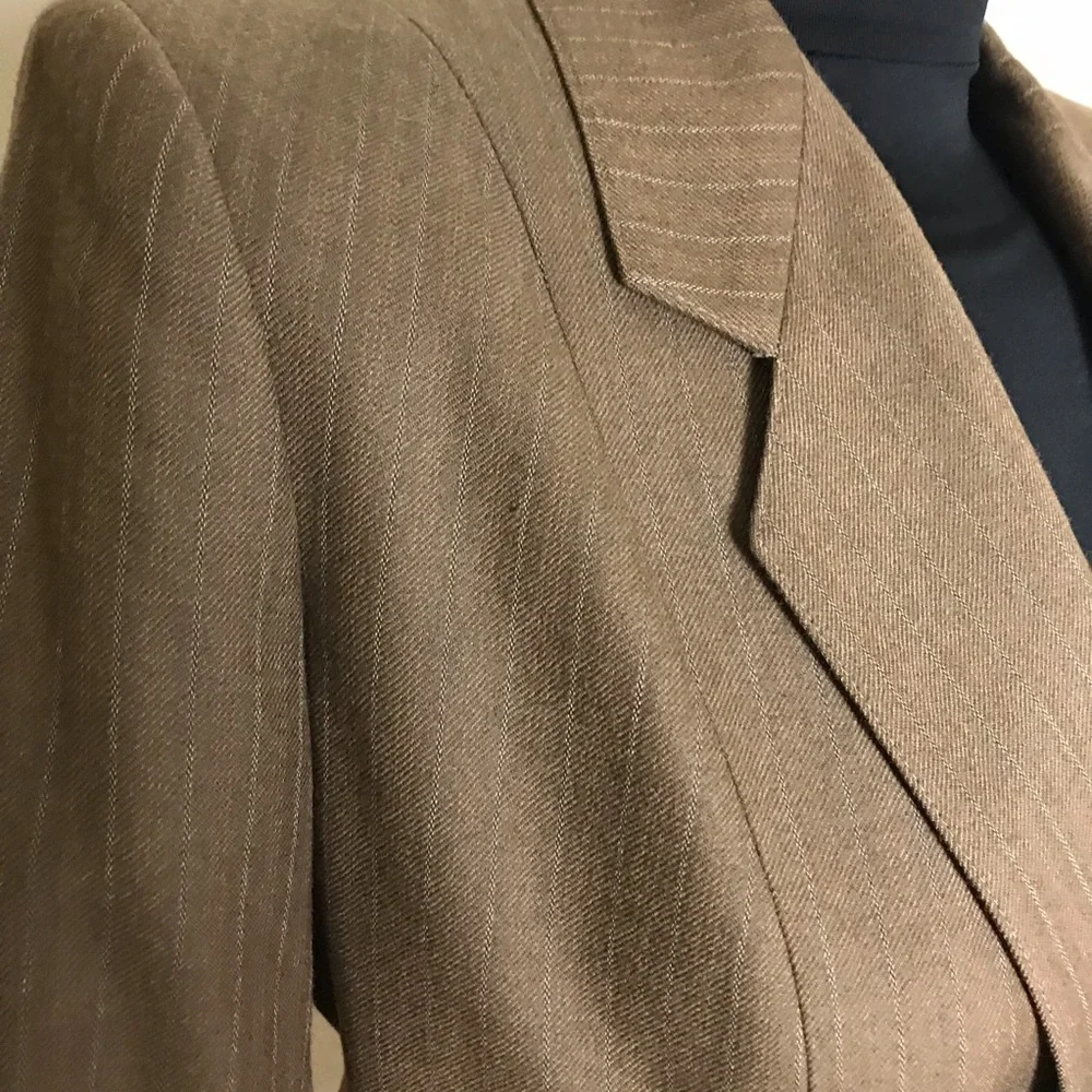 Harve Bernard Tan Tweed Double Breasted Wool Blazer